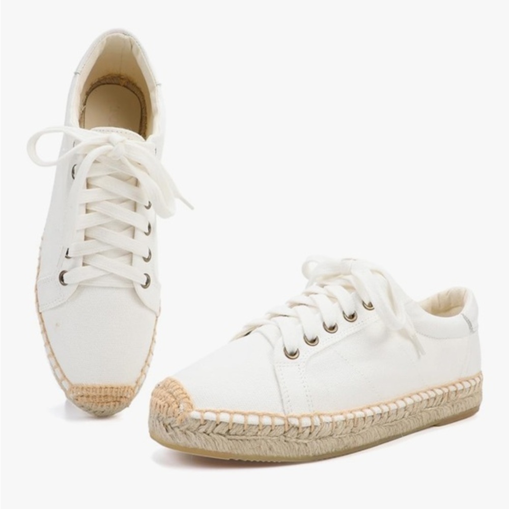 Women’s White Canvas Espadrille Lace-Up Sneakers
